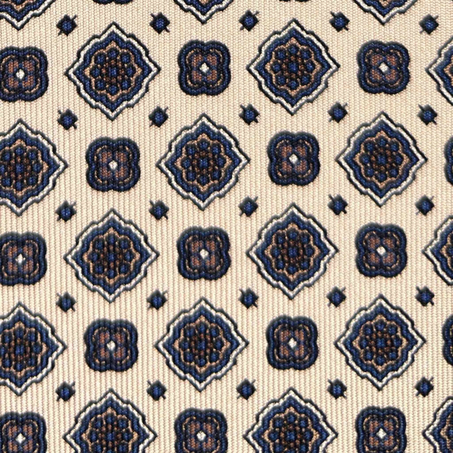 Detail of Diamonds Pattern on Ivory Beige Silk Tie