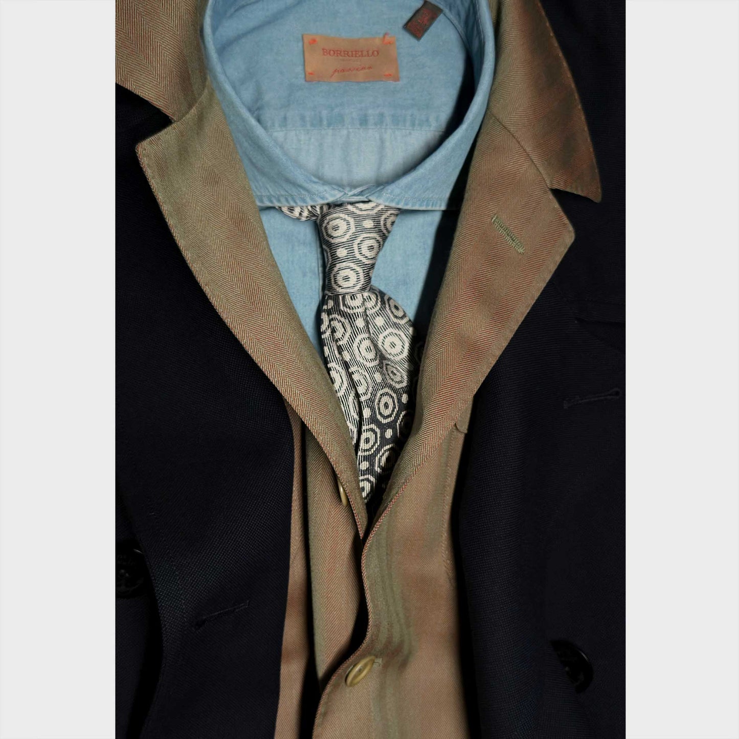 Men's Silk Tie Octagon Geometric Pattern Silver Grey