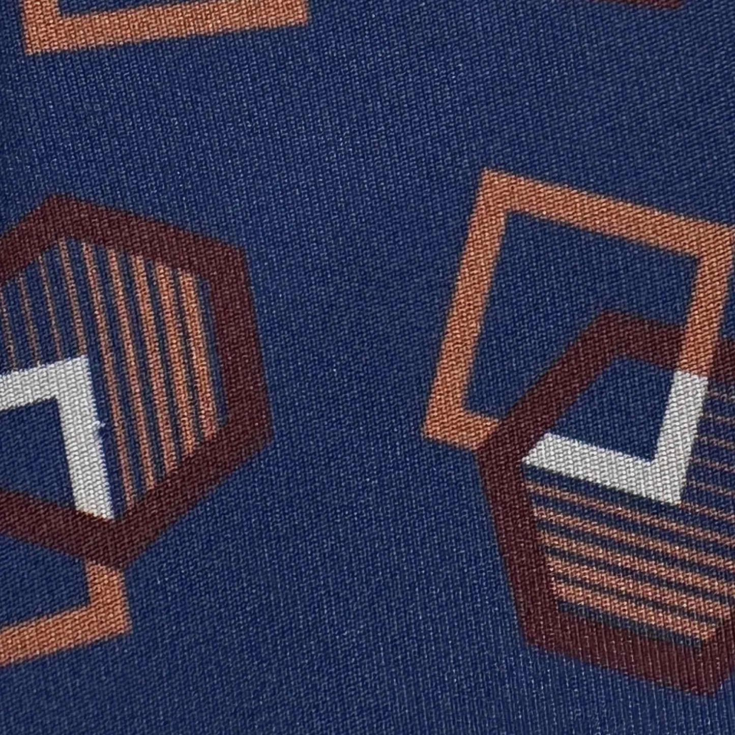 Details of Cobalt Blue Silk Tie Art Deco Bold Geometric Pattern.