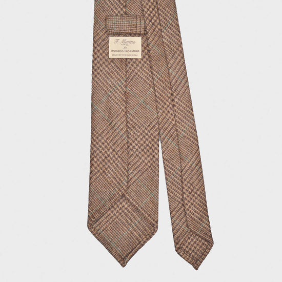 F.Marino Prince of Wales Flannel Wool Tie 3 Folds Teak Brown