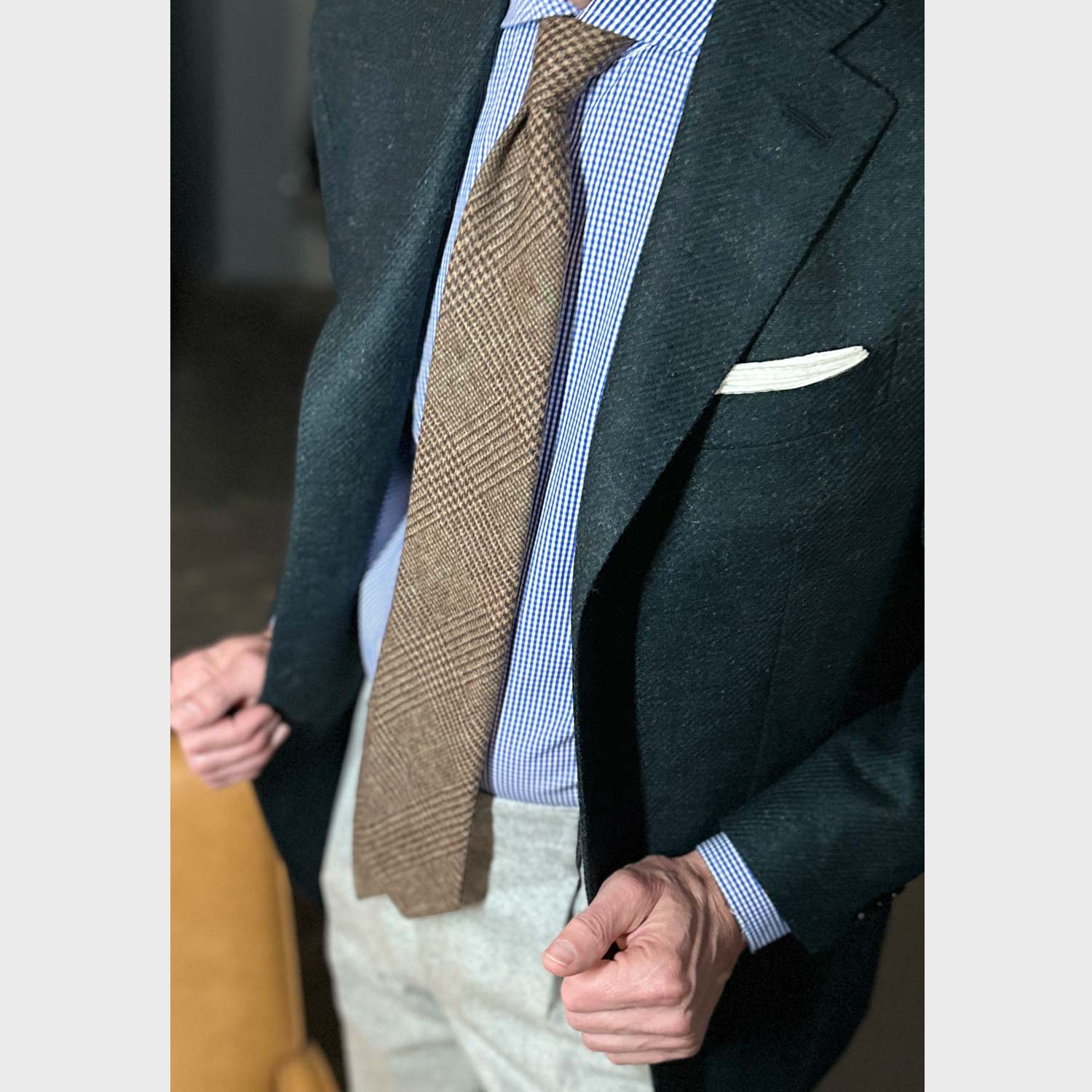 Teak Brown Glen Check Wool Tie Unlined F.Marino Napoli – Wools