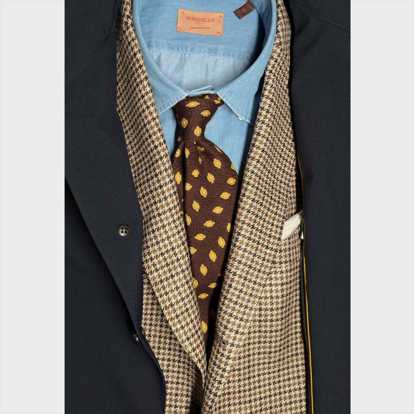 Men's outfit with Wool Tie Diamond Pattern Coffee Brown