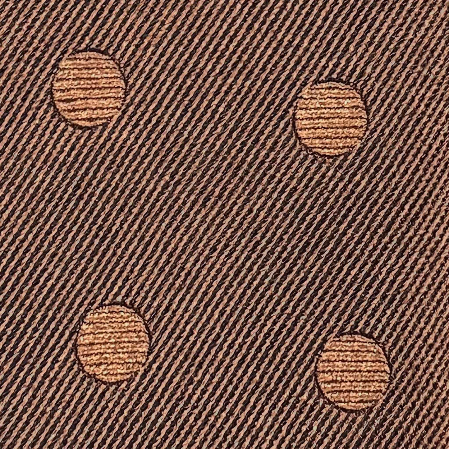 Detail of F.Marino copper brown silk tie with large pois pattern