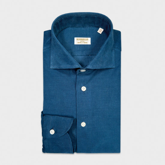 Petrol Green Corduroy Shirt Borriello Napoli. Classic corduroy shirt made with a finest and soft Italian flannel cotton, soft finish and silky touch, comfortable to wear in the middle seasons and in winter in your classic or sporty outfit.