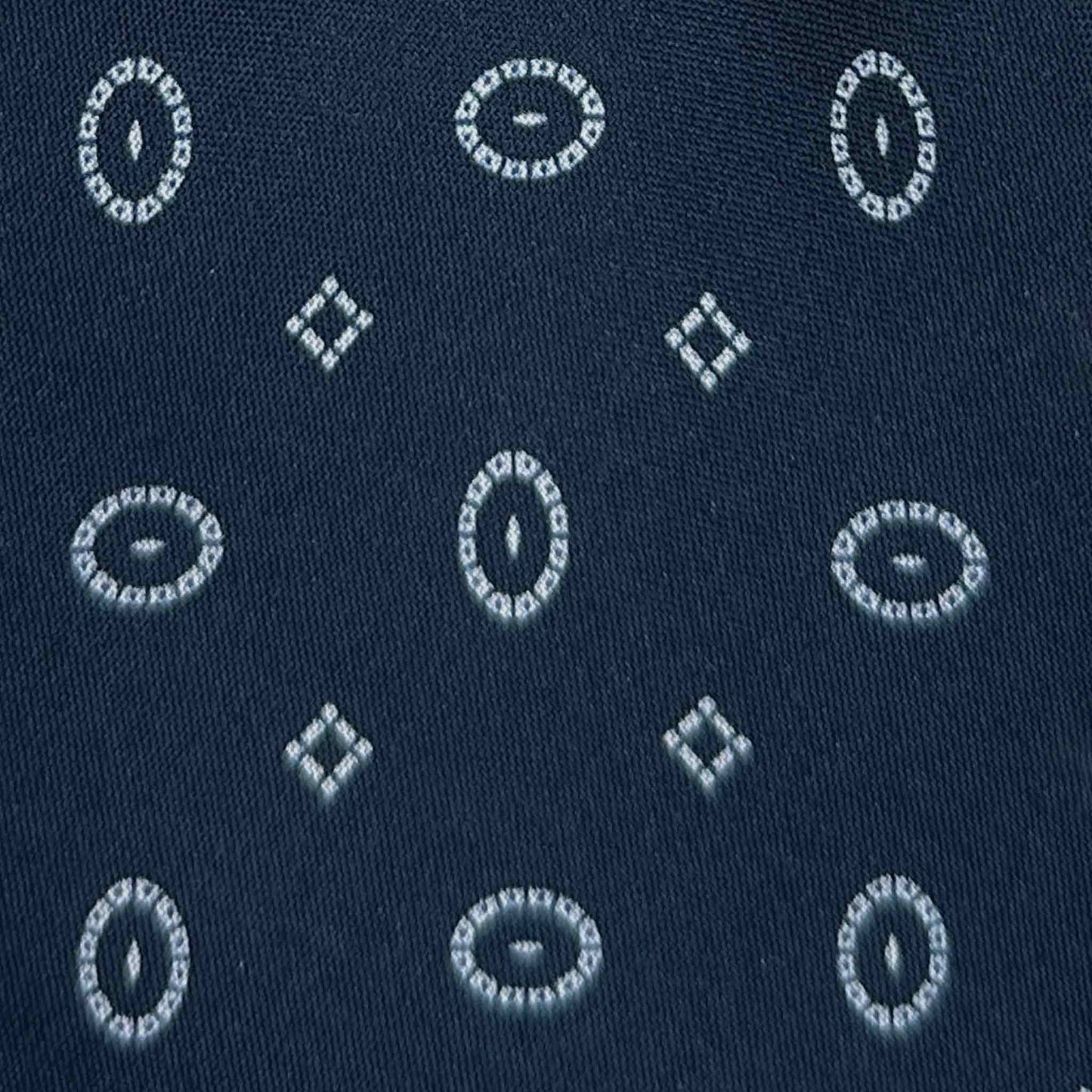 ailoring indigo blue silk tie, white oval fantasy pattern, sartorial ties f marino napoli for Wools Boutique Uomo Geneva