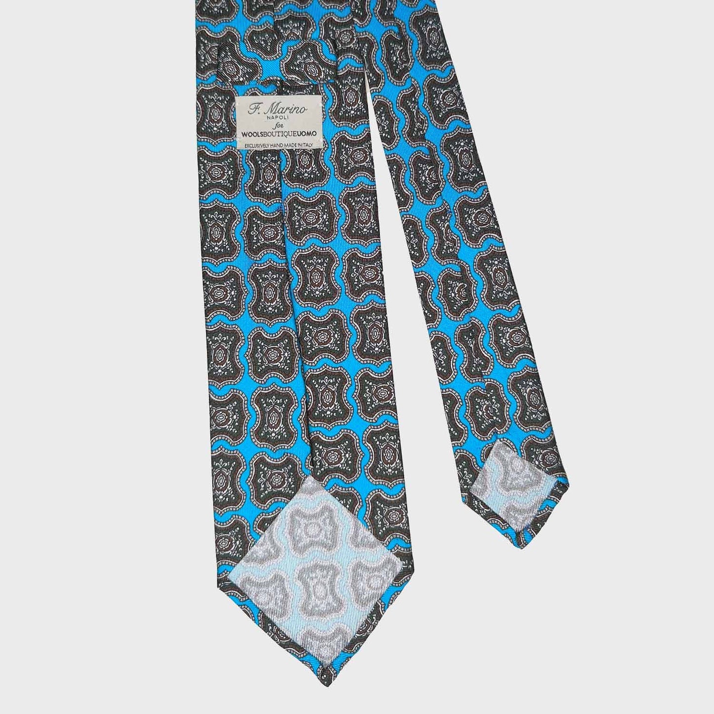 Cloisonné Blue Silk Tie Madallion Pattern Made in Italy