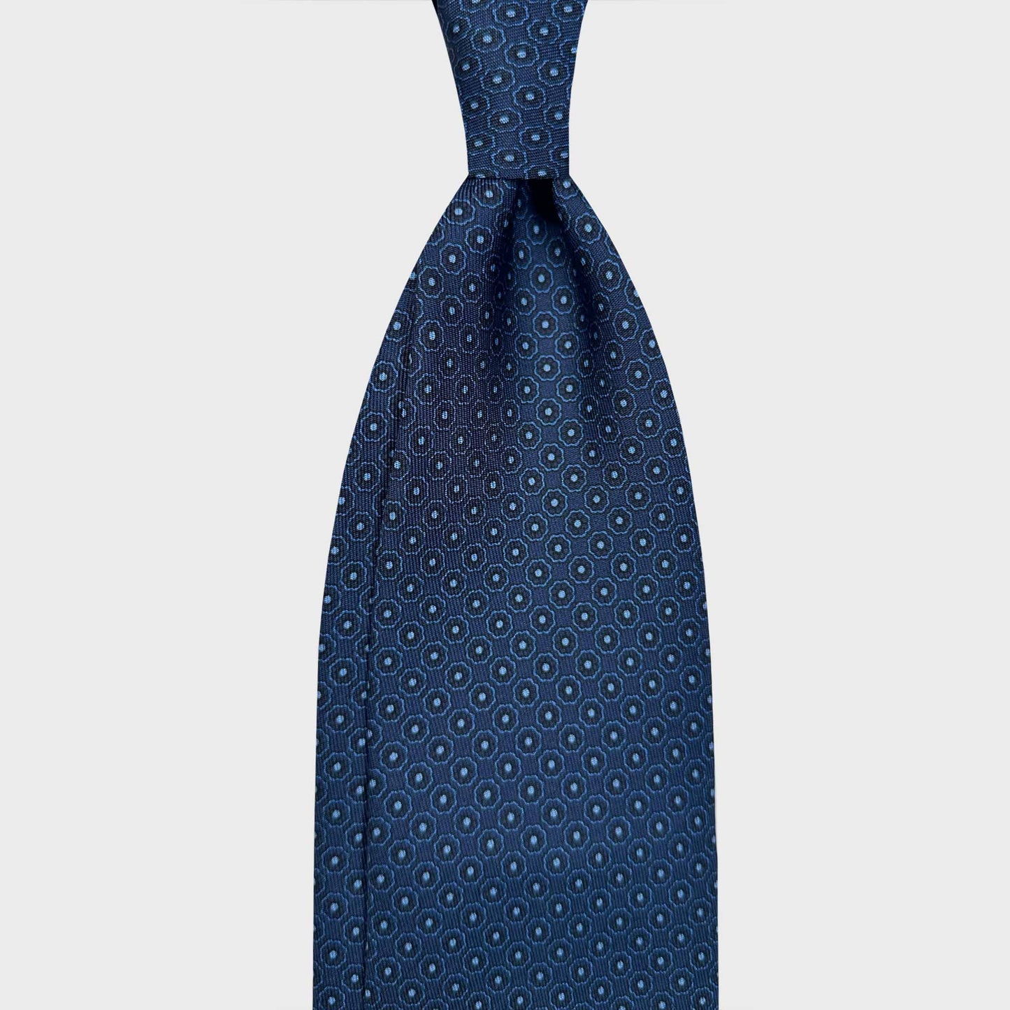 Sartorial Ocean Blue Silk Tie Formal Micro Floral Fantasy Pattern. Classic ocean blue silk tie, light and navy blue micro floral fantasy pattern, tailoring f marino ties for Wools Boutique Uomo Geneva