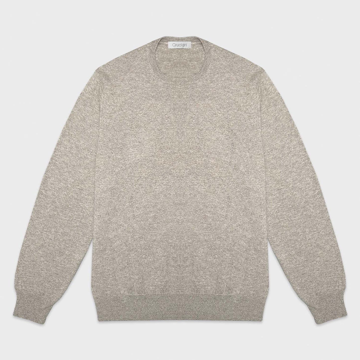 Melange Sand Brown Cashmere Sweater Crewneck Cruciani. Melange sand brown cashmere crewneck, made in Italy by Cruciani, regular fit, warm and soft, light and smooth to the touch. A timeless sweater ideal for a classic or sporty outfit.