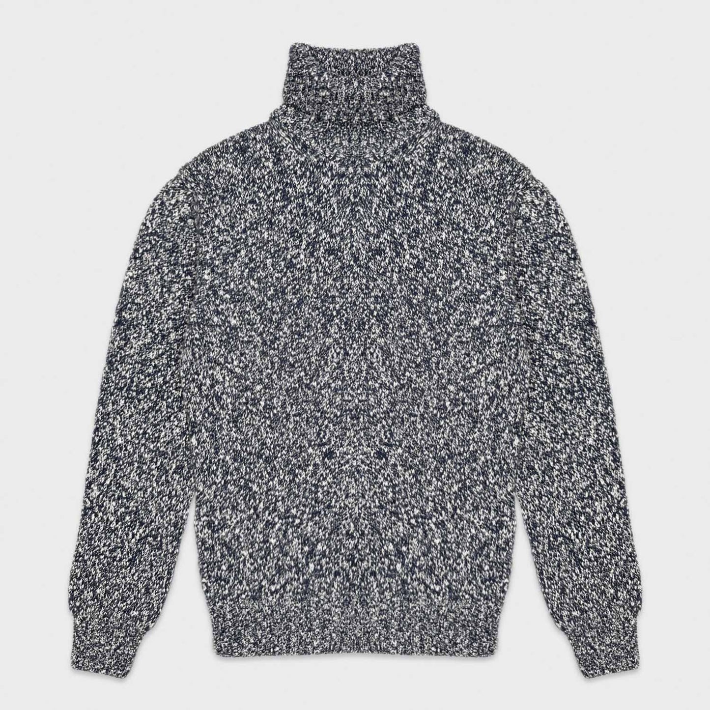 Cruciani Mouliné Turtleneck Wool Sweater Navy Blue. No winter without an mouliné knit wool turtleneck warm and soft! This refined mix of navy blue and ivory white colors is ideal for many outfits, perfect to wear with a blazer or with a coat on cold days.