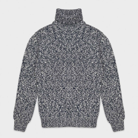 Cruciani Mouliné Turtleneck Wool Sweater Navy Blue. No winter without an mouliné knit wool turtleneck warm and soft! This refined mix of navy blue and ivory white colors is ideal for many outfits, perfect to wear with a blazer or with a coat on cold days.