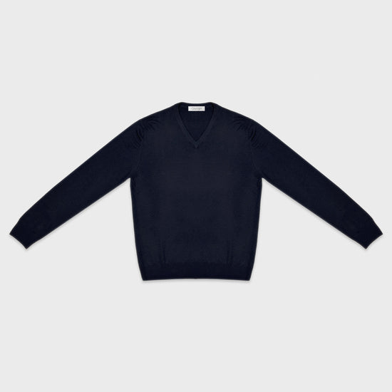 Cruciani V Neck Merino Wool Sweater Navy Blue
