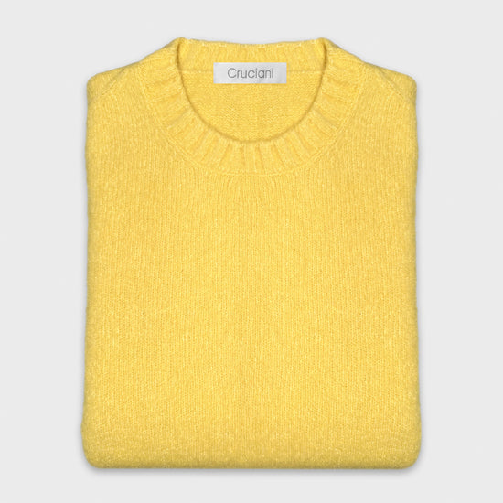 Load image into Gallery viewer, Lemon Yellow Shetland Wool Crewneck Sweater Cruciani.
