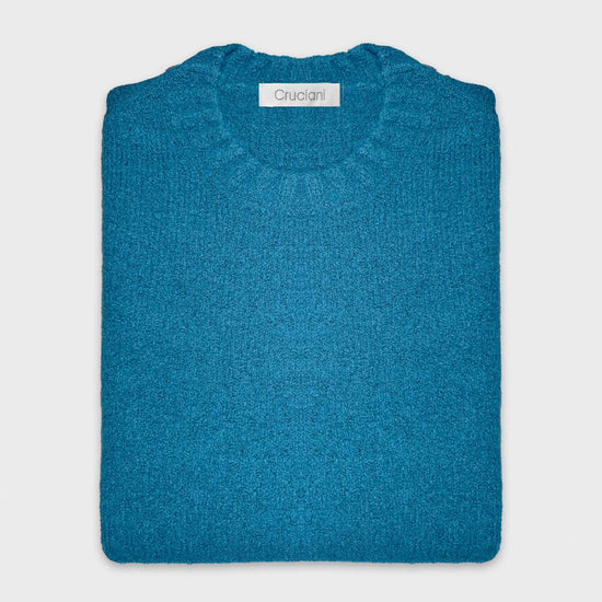 Petrol Blue Shetland Wool Crewneck Sweater Cruciani