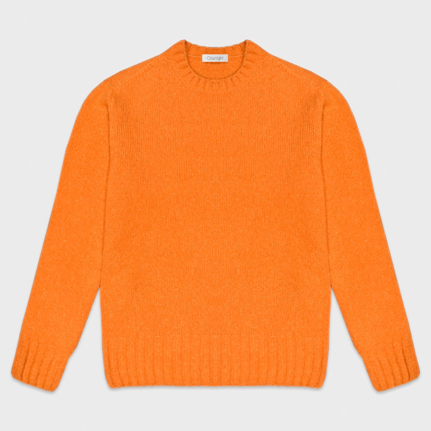 Load image into Gallery viewer, Pumpkin Orange Shetland Wool Crewneck Sweater Cruciani. Cool pumpkin orange sweater made with shetland wool, not hispid knit to the touch a luxurious reinterpretation of the traditional Scottish Shetland sweater, made in Italy by Cruciani
