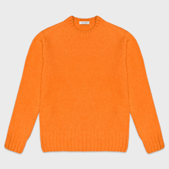 Load image into Gallery viewer, Pumpkin Orange Shetland Wool Crewneck Sweater Cruciani. Cool pumpkin orange sweater made with shetland wool, not hispid knit to the touch a luxurious reinterpretation of the traditional Scottish Shetland sweater, made in Italy by Cruciani
