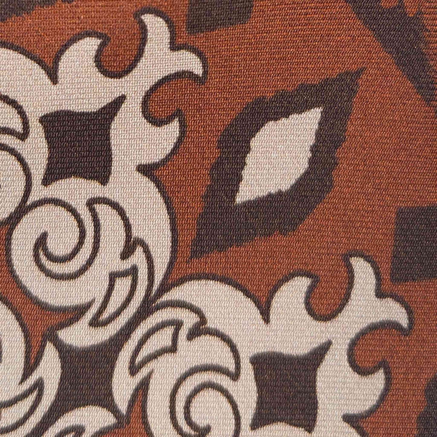 Details of Cinnamon Brown Silk Tie Retro Baroque Design 70s.