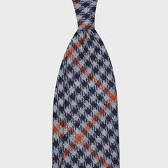 F.Marino Tweed Krawatte 3-fach gefaltet Kariert Denim Blau