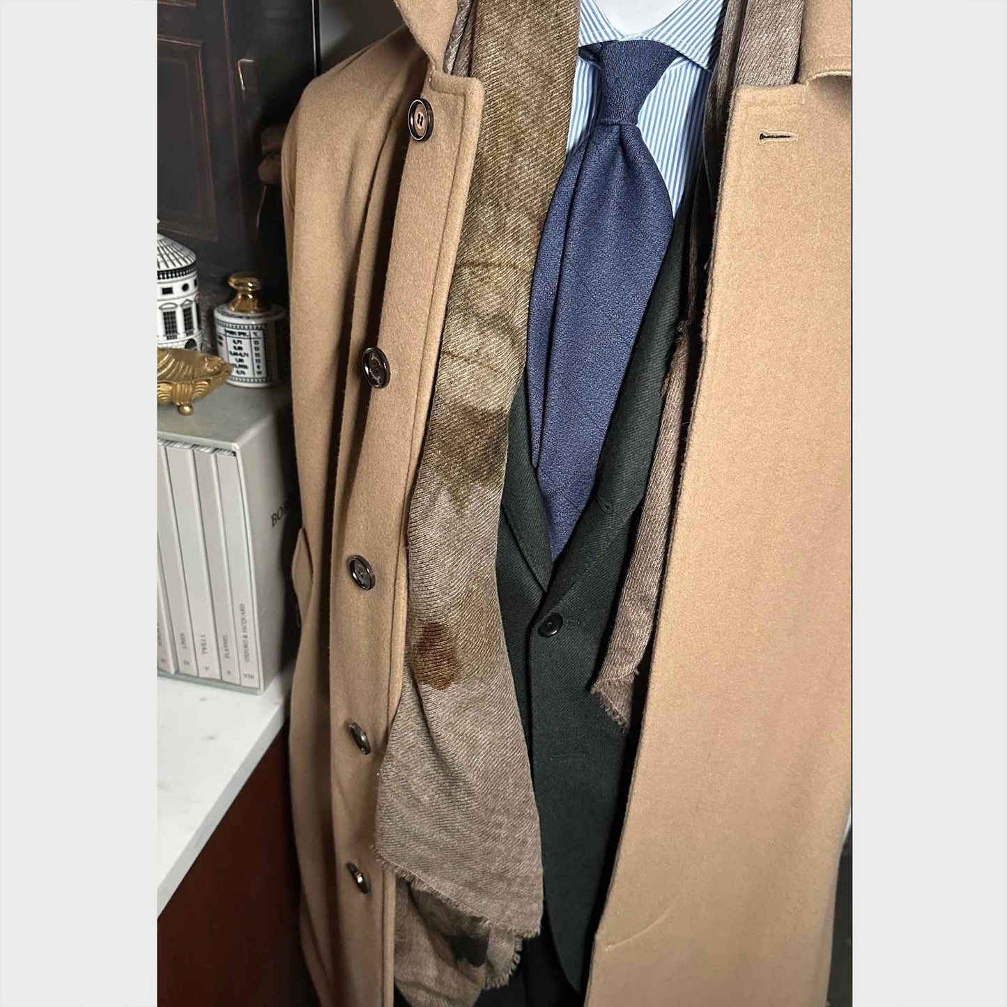 Wools Boutique Uomo Geneva  Wool Tie Windowpane Denim Blue