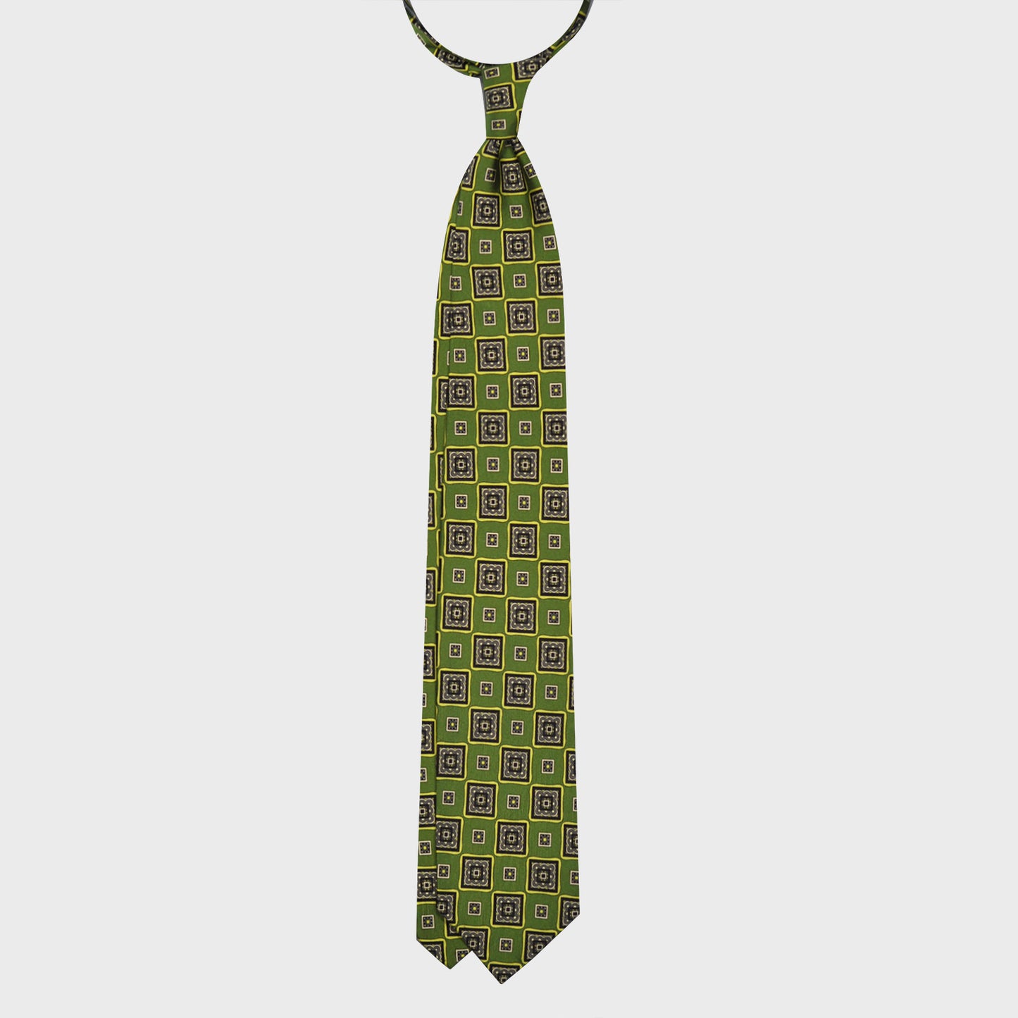Lime Green Silk Tie Checked Diamonds Pattern