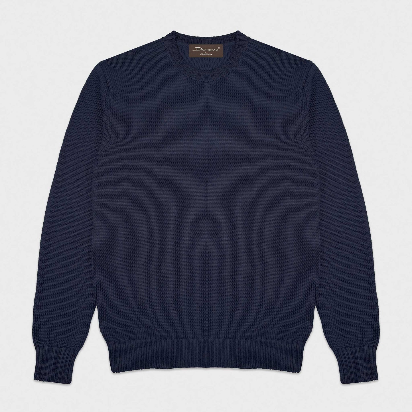 Navy Blue Cotton Crewneck Sweater Made in Italy. Refined navy blue cotton crewneck sweater by Doriani. Luxury Italian knitwear selected by Wools Boutique Uomo Geneva.