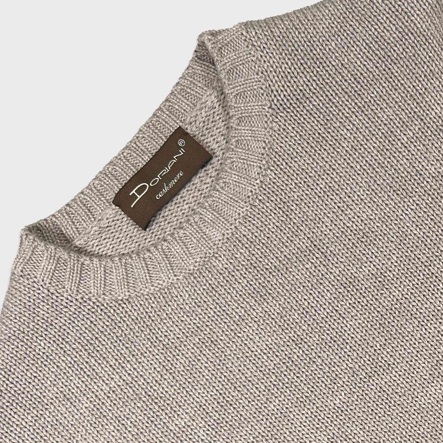 Doriani luxury sand beige cotton knit crewneck sweater with ribbed collar