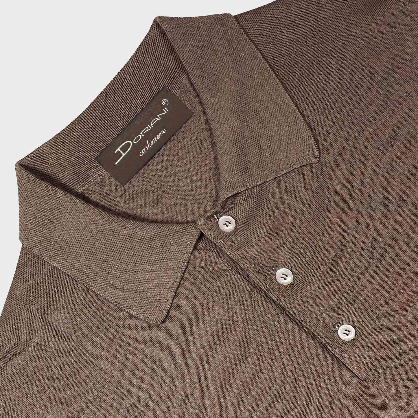 Doriani lightweight deep taupe knit long sleeve polo with three-button collar