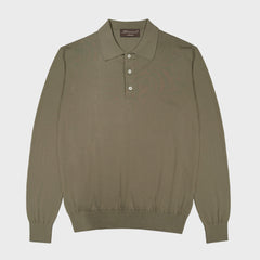Doriani Cotton Long Sleeve Polo Mud Green