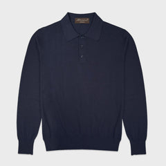 Doriani Cotton Long Sleeve Polo Navy Blue