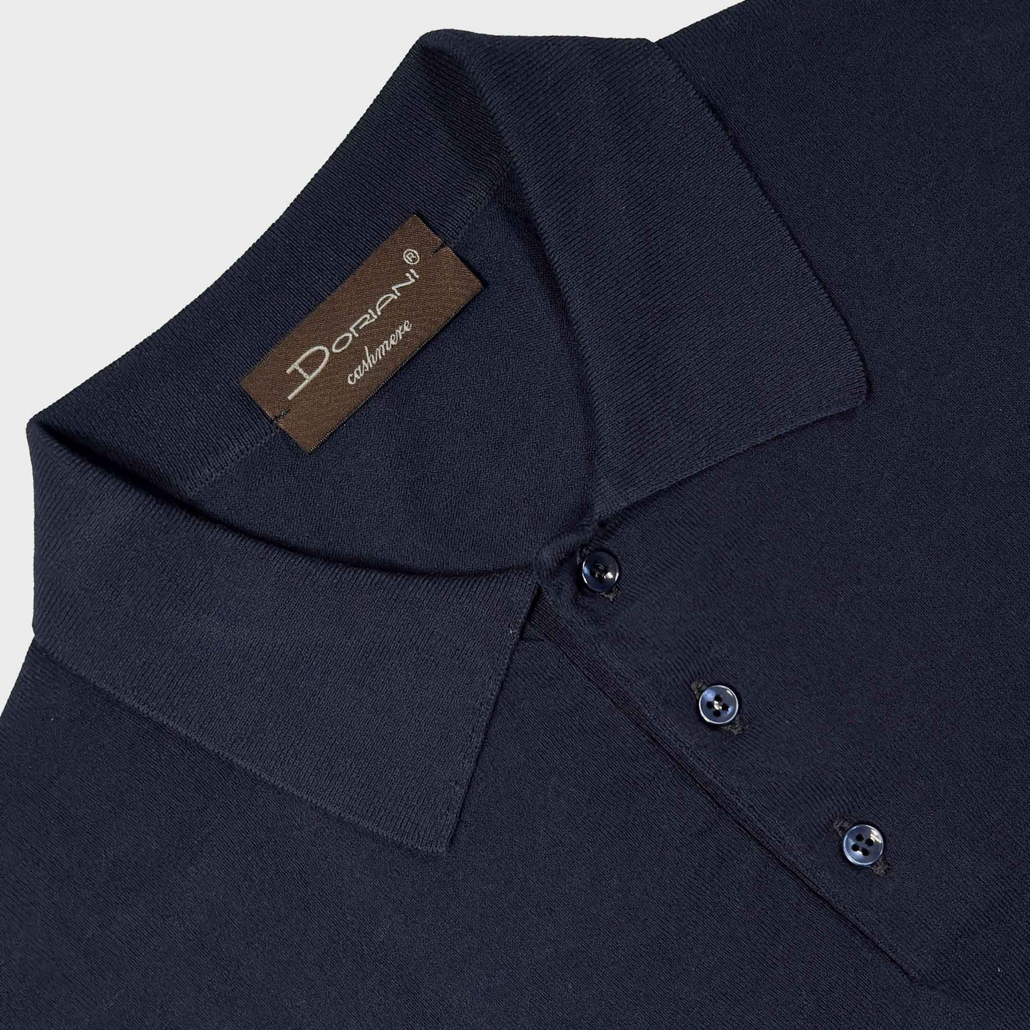 Doriani lightweight navy blue knit long sleeve polo with three-button collar
