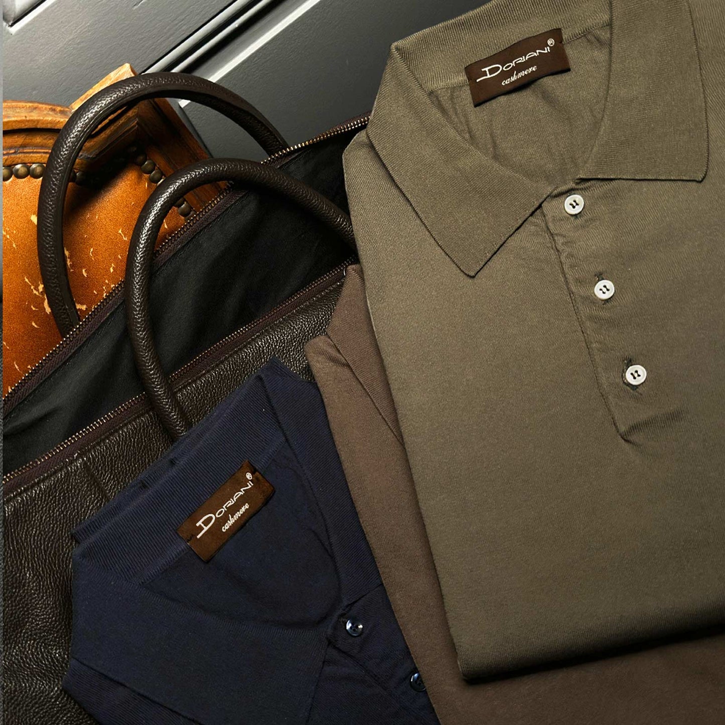 classic cotton polo shirts long sleeve for men, made in italy by Doriani for Wools Boutique Uomo geneva switzerland