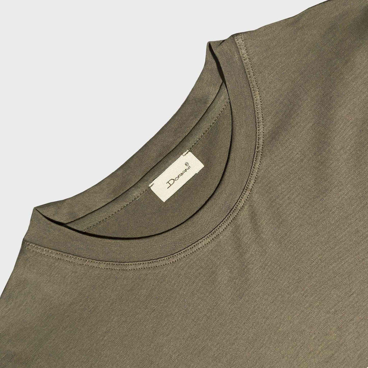 Doriani lightweight mud green cotton crewneck T-shirt with minimalist design