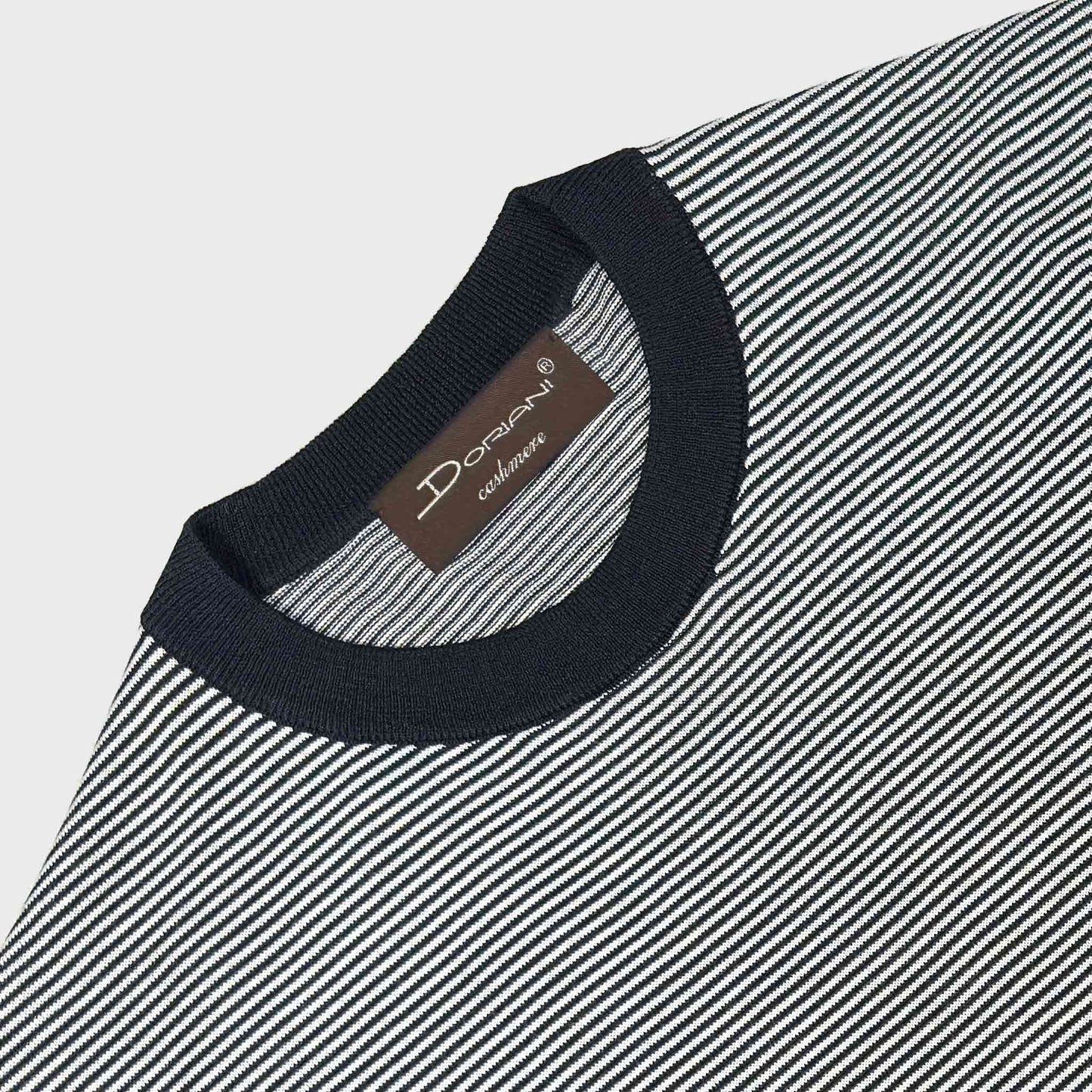 Doriani  striped navy white silk cotton knit sweater with ribbed navy collar