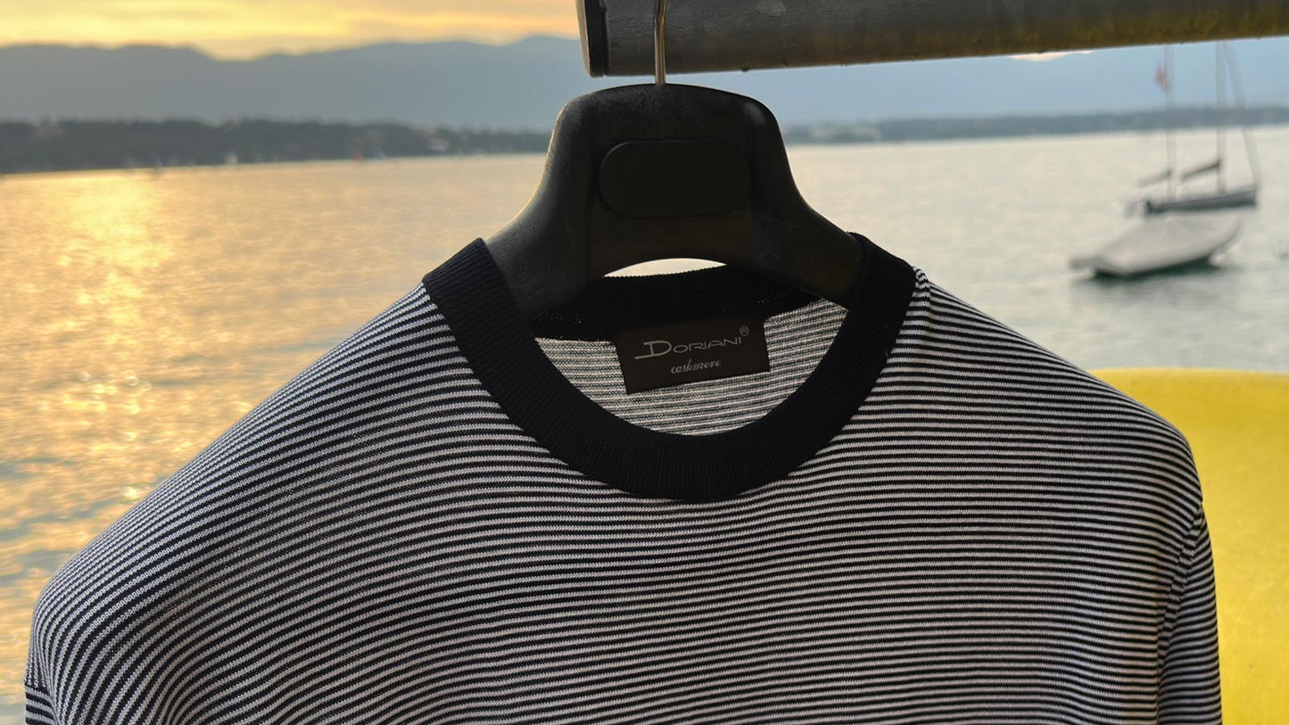 Doriani silk cotton marinière selected by Wools Boutique Uomo overlooking Lake Geneva