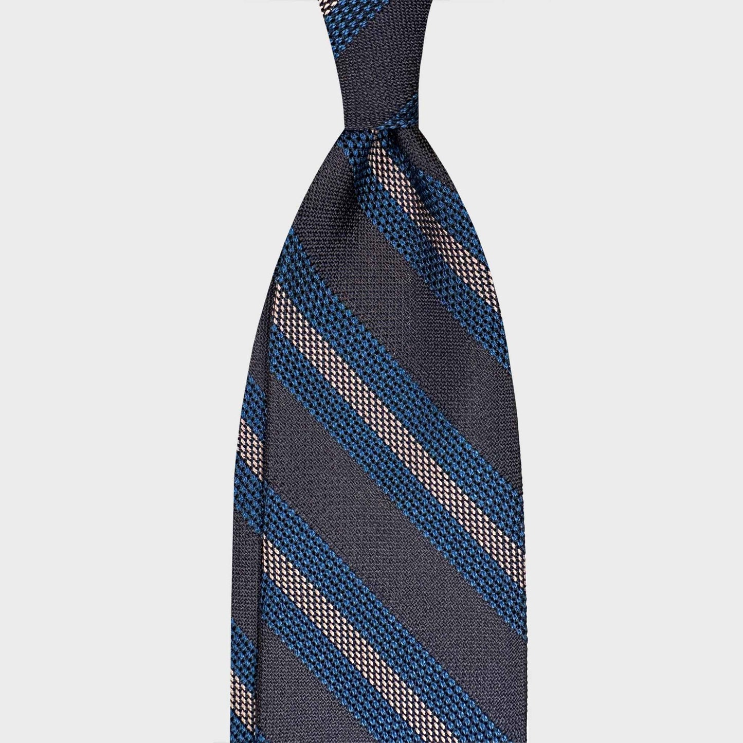 F.Marino grenadine silk regimental tie anthracite pervinca silver handmade in Naples