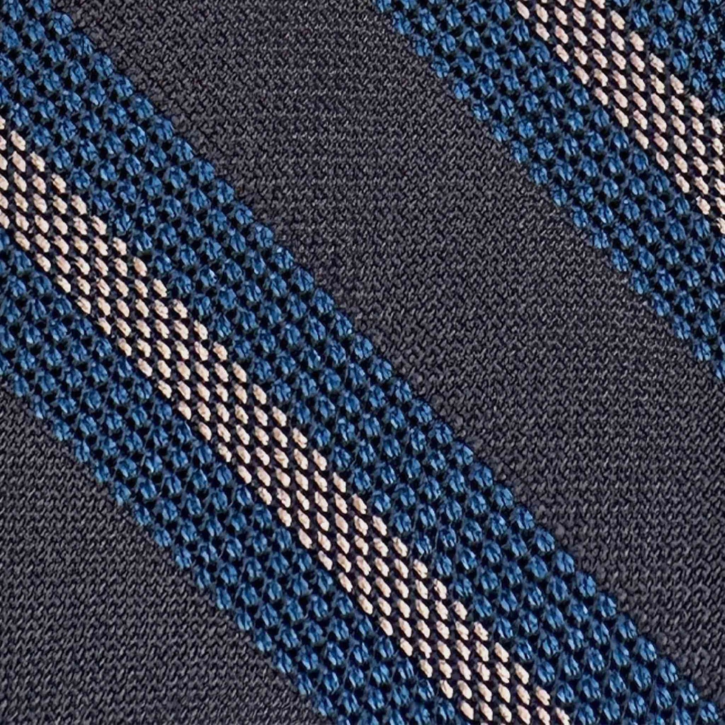 Details of F.Marino grenadine silk regimental tie anthracite pervinca silver handmade in Naples