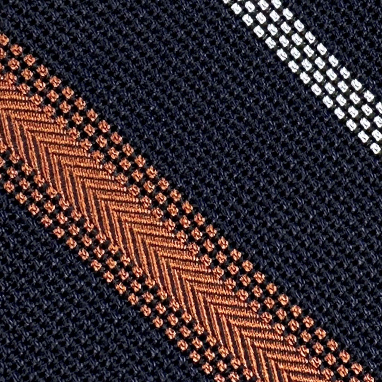 F. Marino grenadine silk regimental tie navy orange silver handmade in Naples