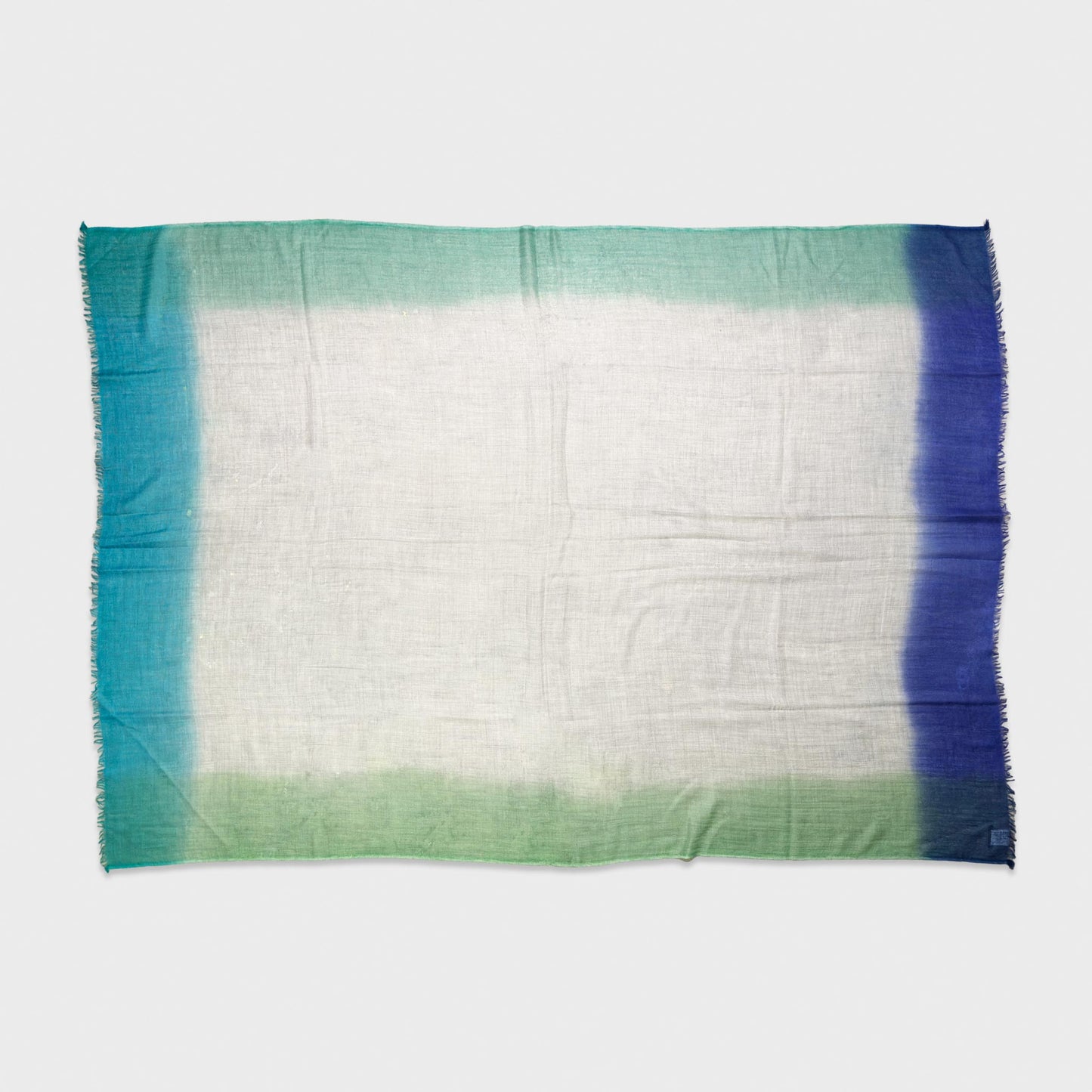 Faliero Sarti 100% Cashmere Color Border Scarf Teal Green Cobalt Blue Lime Ivory Made in Italy