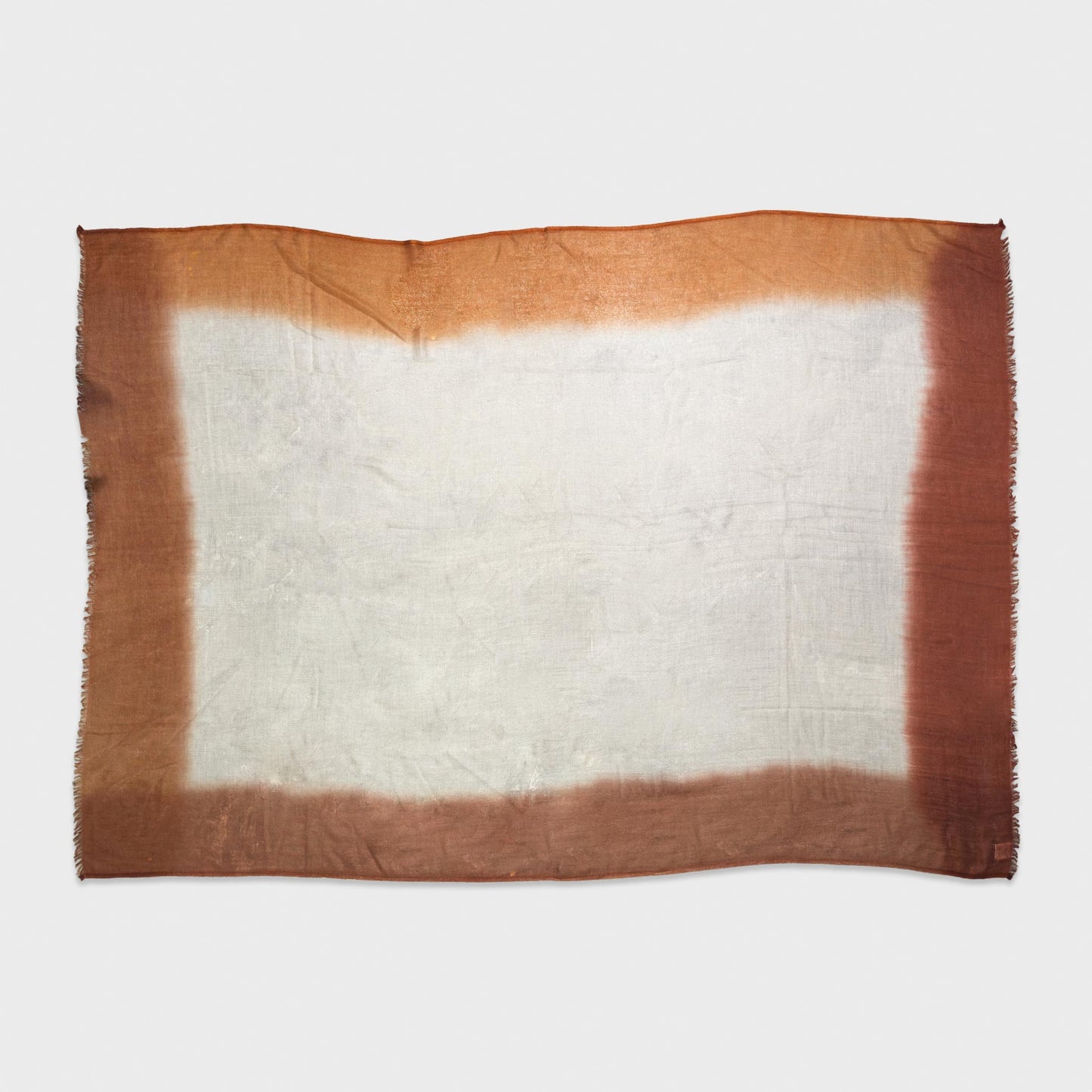 Faliero Sarti 100% Cashmere Color Border Scarf Copper Brown Cognac Brown Ivory Made in Italy.