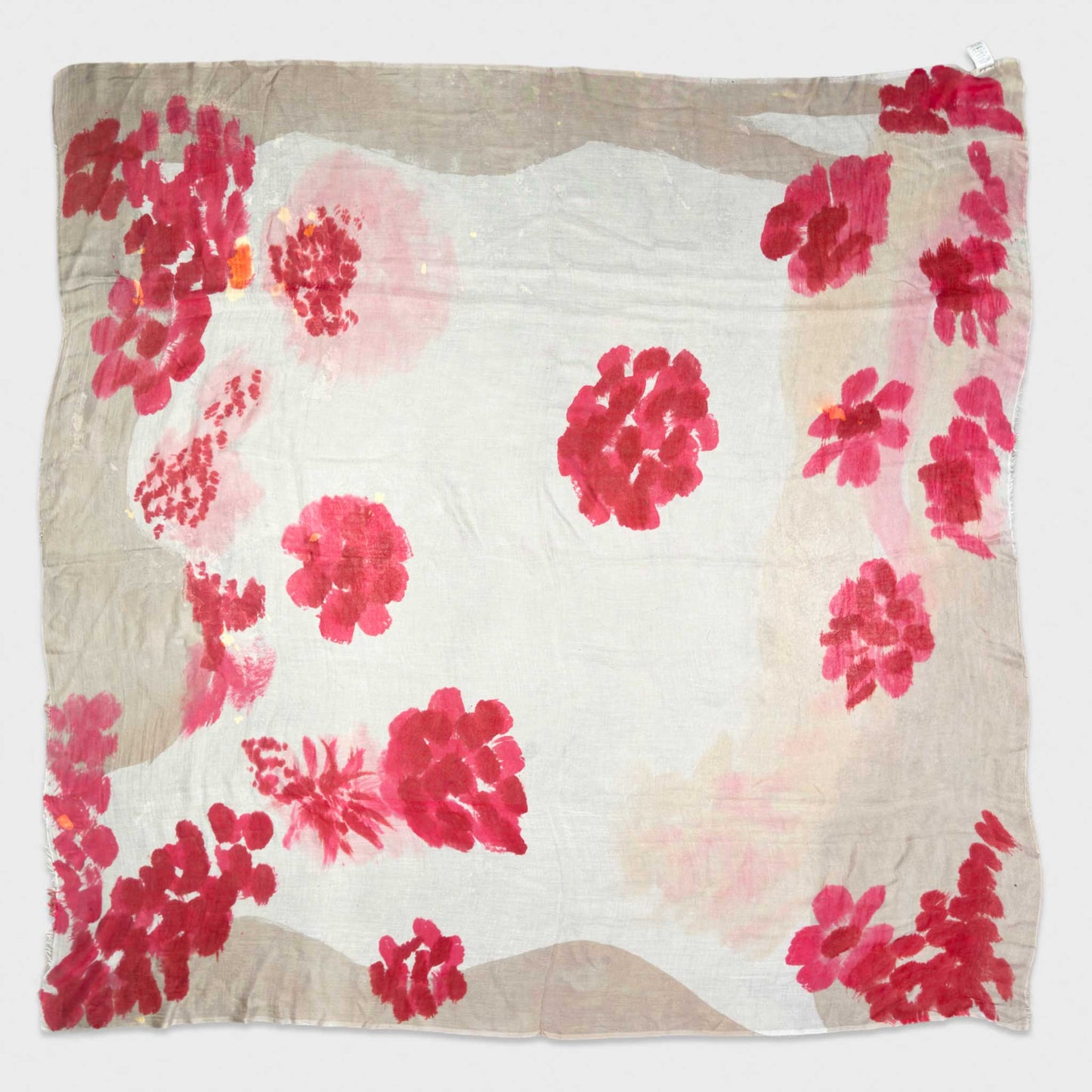 Faliero Sarti Modal Silk Scarf Red Watercolor Floral on Ecru