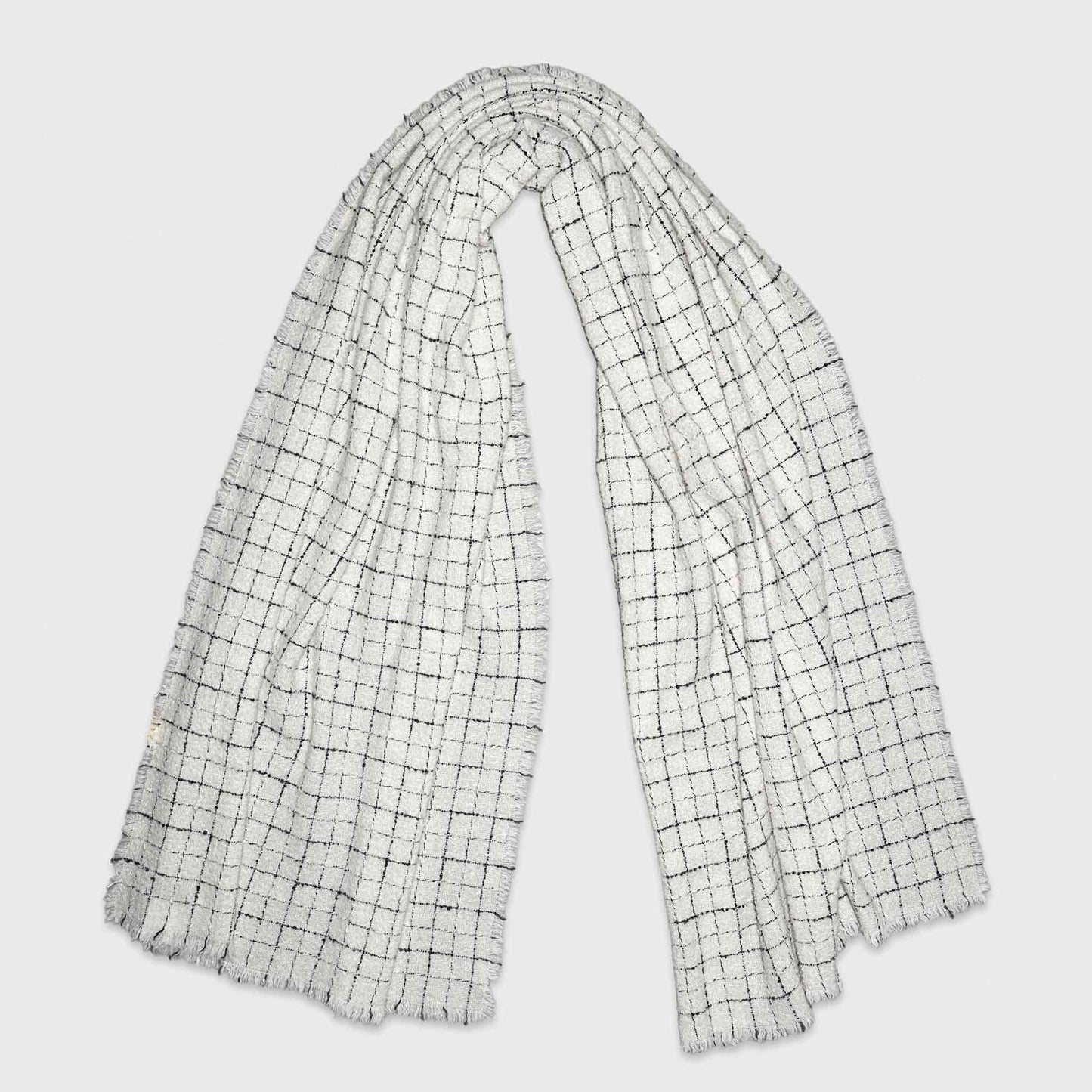White Wool Cashmere Scarf Windowpane Faliero Sarti