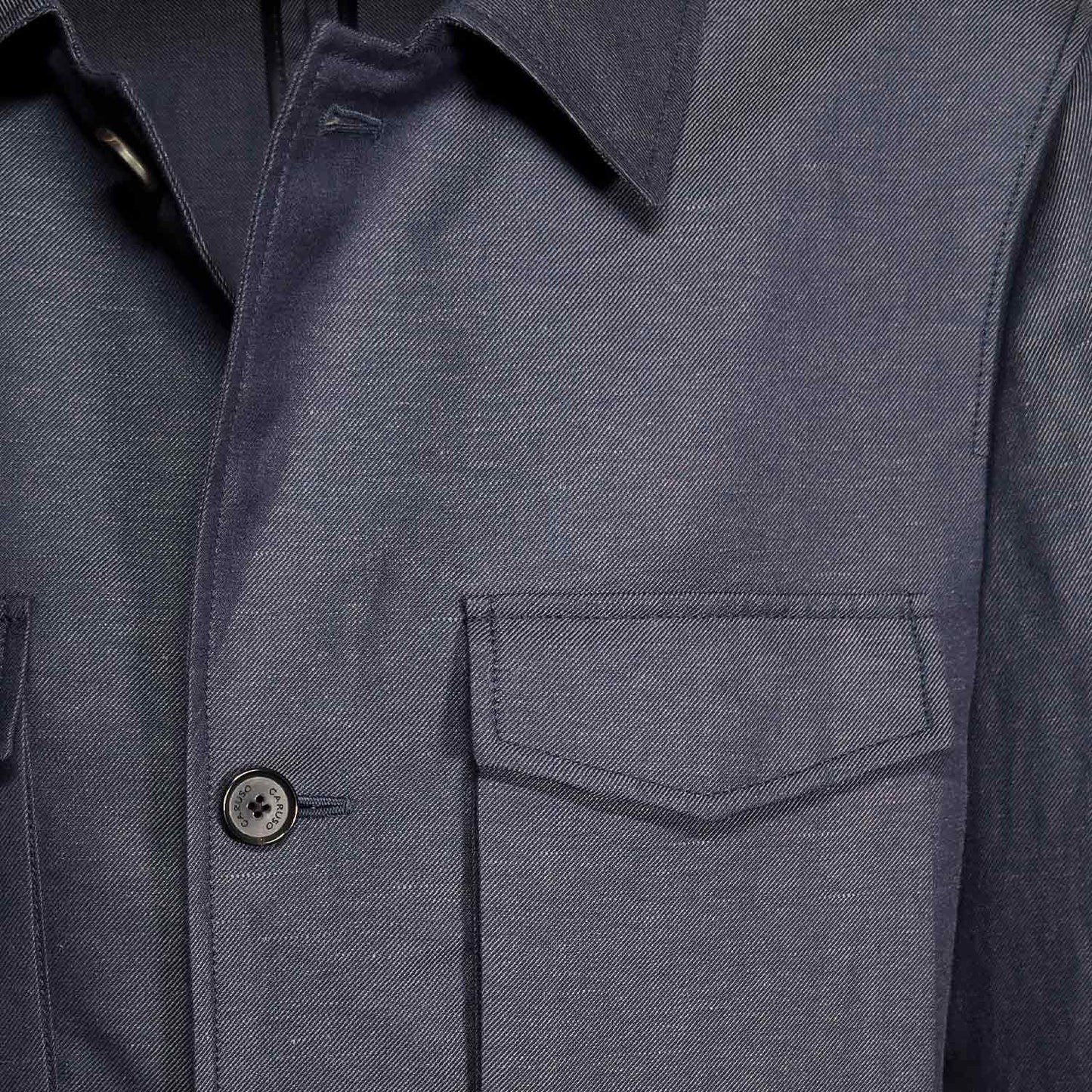 Men's Field Jacket Wool Linen Denim Blue. Timeless men's field jacket is a best solution for the man who wants a refined work sport jacket to wear every day over all outfit. Tailoring sport jacket by Caruso exclusively for Wools Boutique Uomo, made with wool and linen fabric ideal from spring to autumn season, soft to the touch and light.