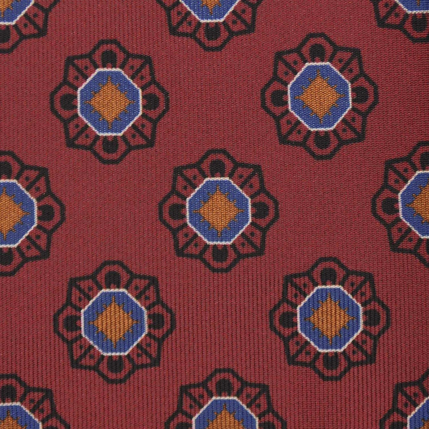 F.Marino Silk Tie 7 Folds Geometric Flower Brick Red