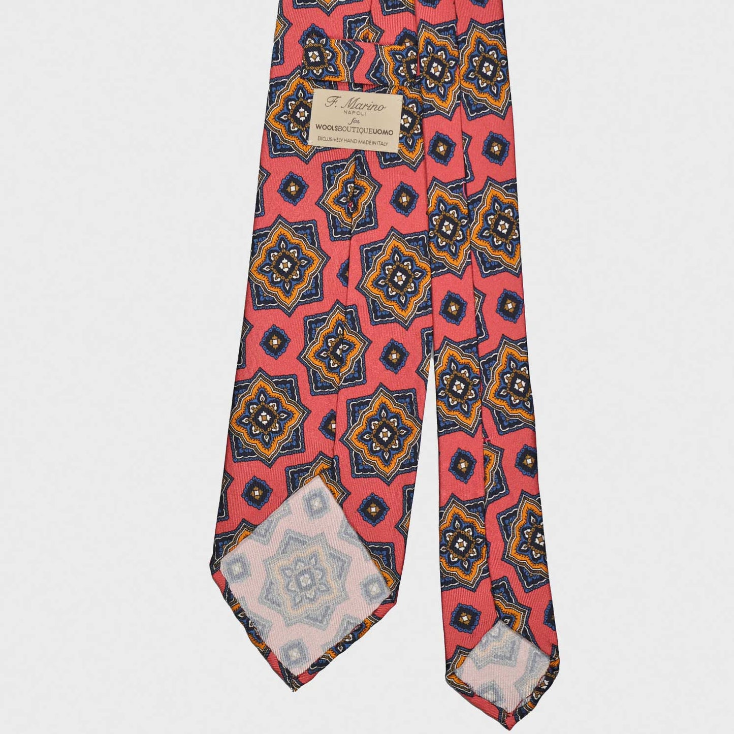 Mandala Pattern Salmon Pink Silk Tie Unlined