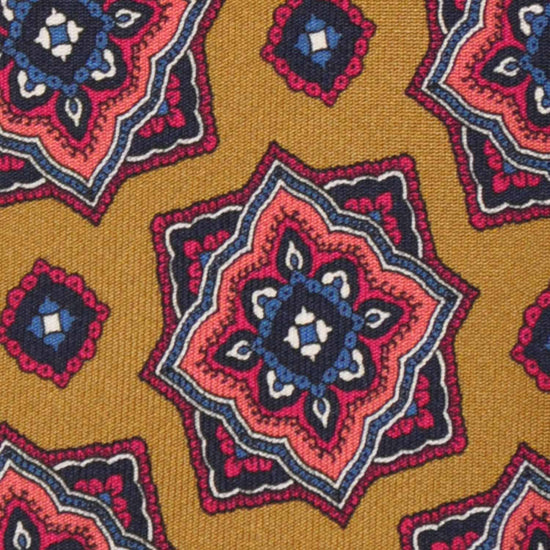 Mandala Pattern Curry Yellow Silk Tie Unlined