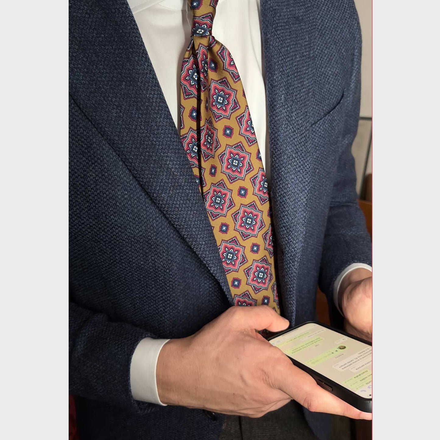 Mandala Pattern Curry Yellow Silk Tie Unlined