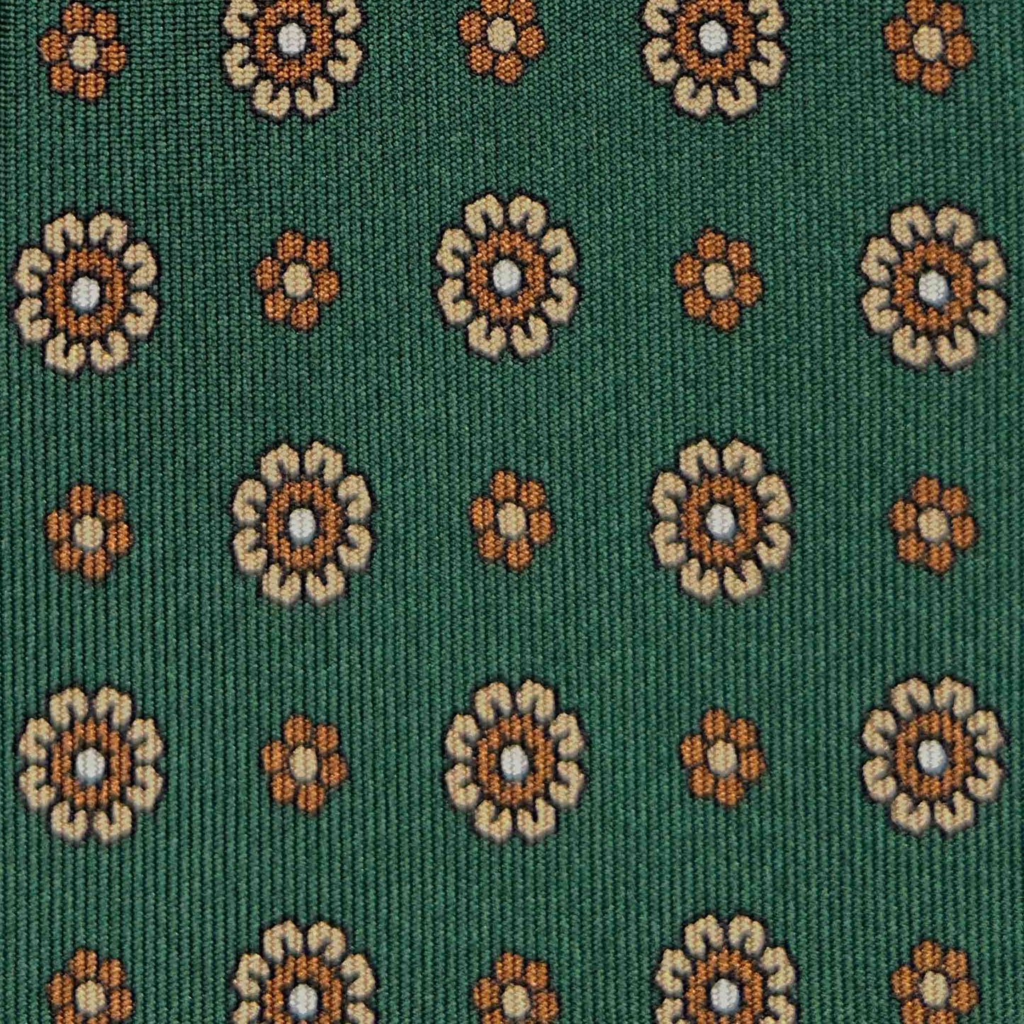 Detail of Daisy Pattern on Forest Green Silk Tie