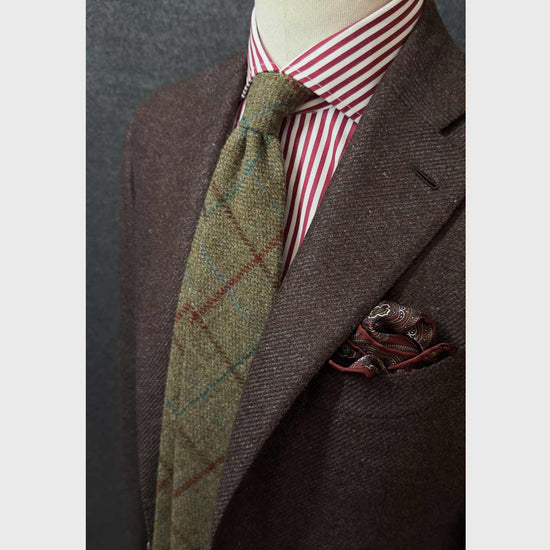F.Marino Tweed Tie 3 Folds Windowpane Clay Brown