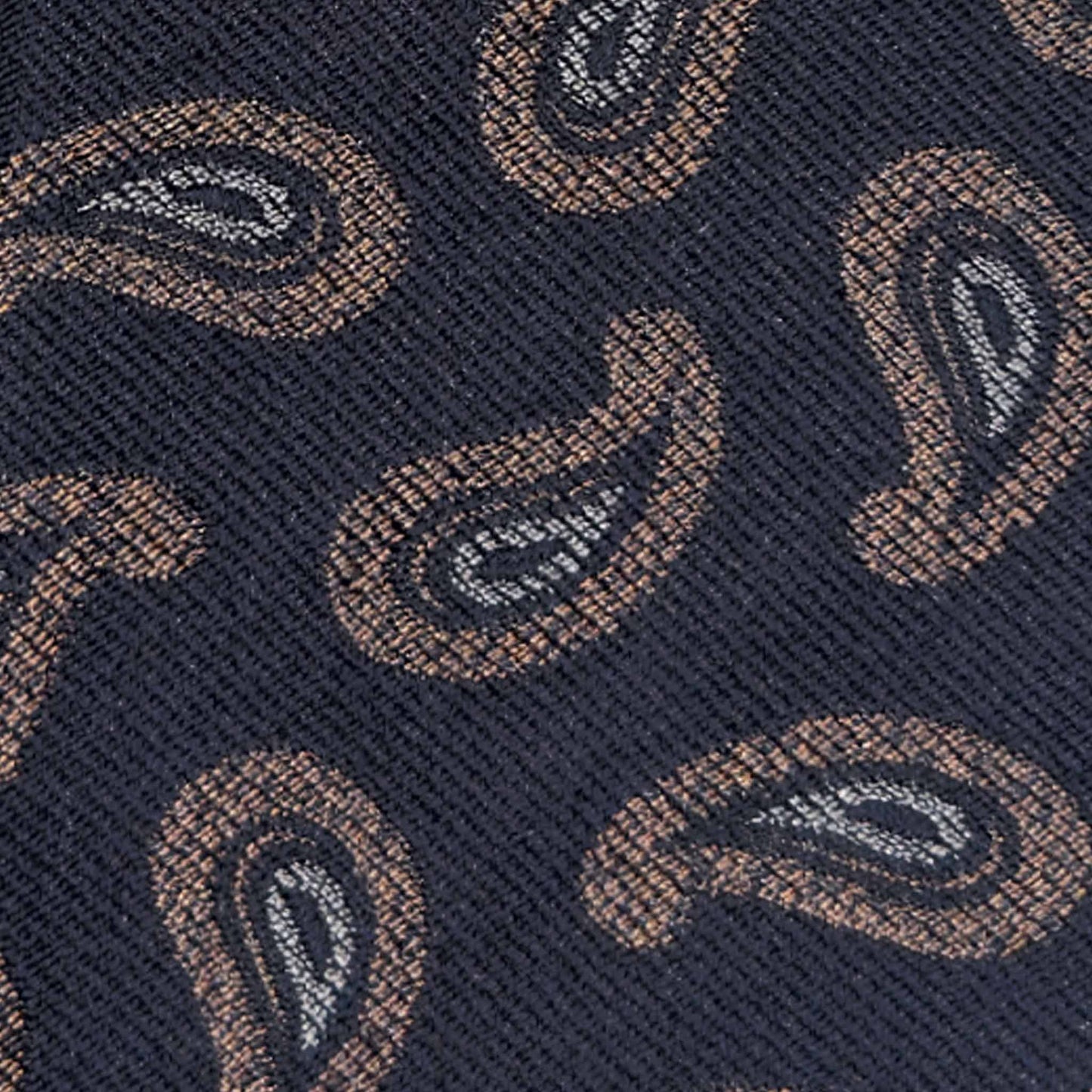 Detail silk wool paisley tie navy beige ivory texture Geneva store
