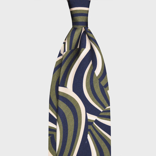 F.Marino Silk Tie 3 Folds Waves Green-Wools Boutique Uomo