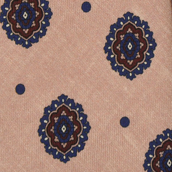 F.Marino Satin Silk Tie 3 Folds Medallions Antique Pink-Wools Boutique Uomo